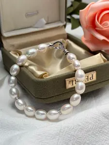 [PEARLURY]Real Pearl Bracelet Shiny Seedless White Freshwater Pearl Elegant Jewelry for Women