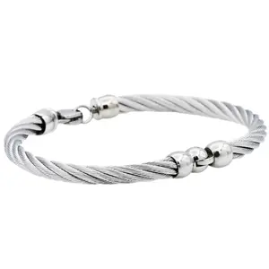 Mens Stainless Steel Wire Bangle Bracelet