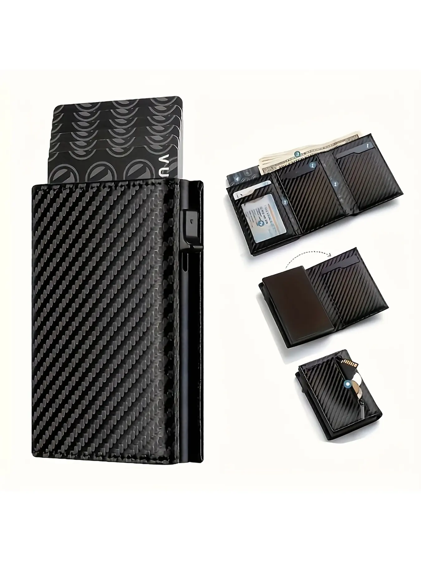 Men's Wallet with Zipper Coin Pocket, Automatic Pop-Up Metal Credit Card Holder, Credit Card Organizer, RFID Blocking Business Card Wallet, Cardholder, Card Slot, Ideal Gift for Men