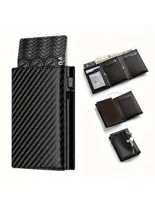 Men's Wallet with Zipper Coin Pocket, Automatic Pop-Up Metal Credit Card Holder, RFID Blocking Business Card Wallet, Ideal Gift for Men