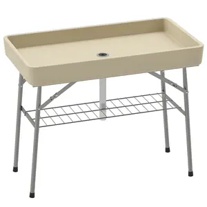 3.4ft Folding Ice Cooler Table with Drain Outdoor Patio Cooler Table For Camping Or Bbq Folds Flat To 4.8 Inches Top Holds 110 Lbs Shelf Holds 11 Lbs