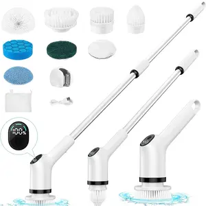Electric Spin Scrubber. LED Display. 12 in 1 Cordless Cleaning Brush With 8 Replaceable Heads. 3 Speeds Up To 450 RPM