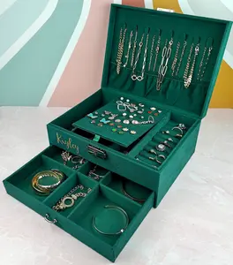 Personalized Large Jewelry Box for Women, Jewelry Organizer Box 2 Layers, Velvet Jewellery Box, Jewelry Travel Box, Jewelry Storage Case