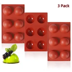 Christmas Gift 3Pcs/4Pcs 6 Holes Semi Sphere Silicone Mould, Chocolate Ball Mould for Making Hot Chocolate Bombs, Cake Decoration, Jelly, Pudding Tin