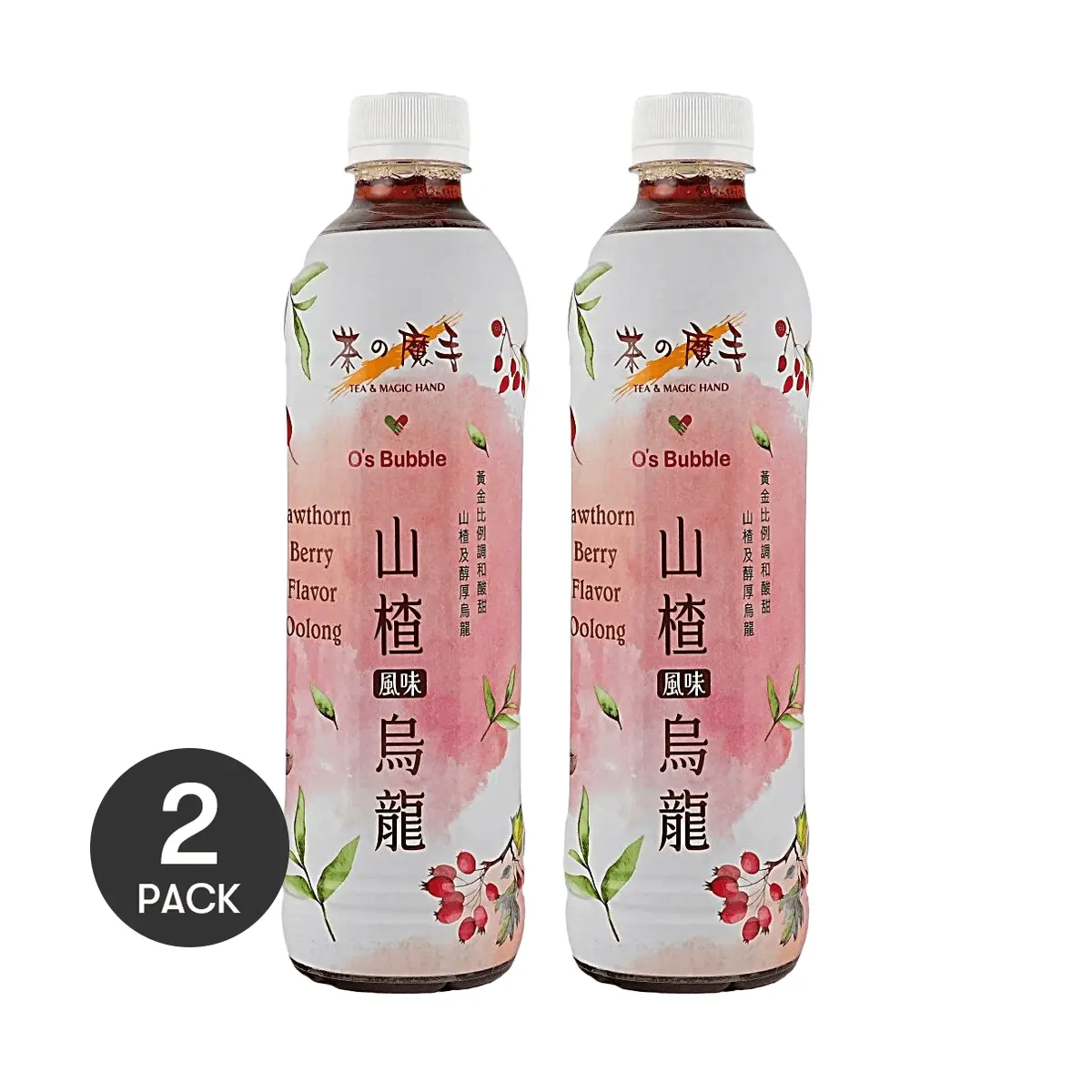 2 Pack Tea & Magic Hand Hawthorn Flavor Oolong Tea 590ml Each - Authentic Taiwanese Brew, Sweet & Tart Refreshment
