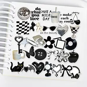 30 Korean-style Black and White Mood Stickers, Suitable for Scrapbooks, Diaries, Laptops, Water Bottles, Cars, and Other Faith-based Designs; A Gift with Positive Messages.