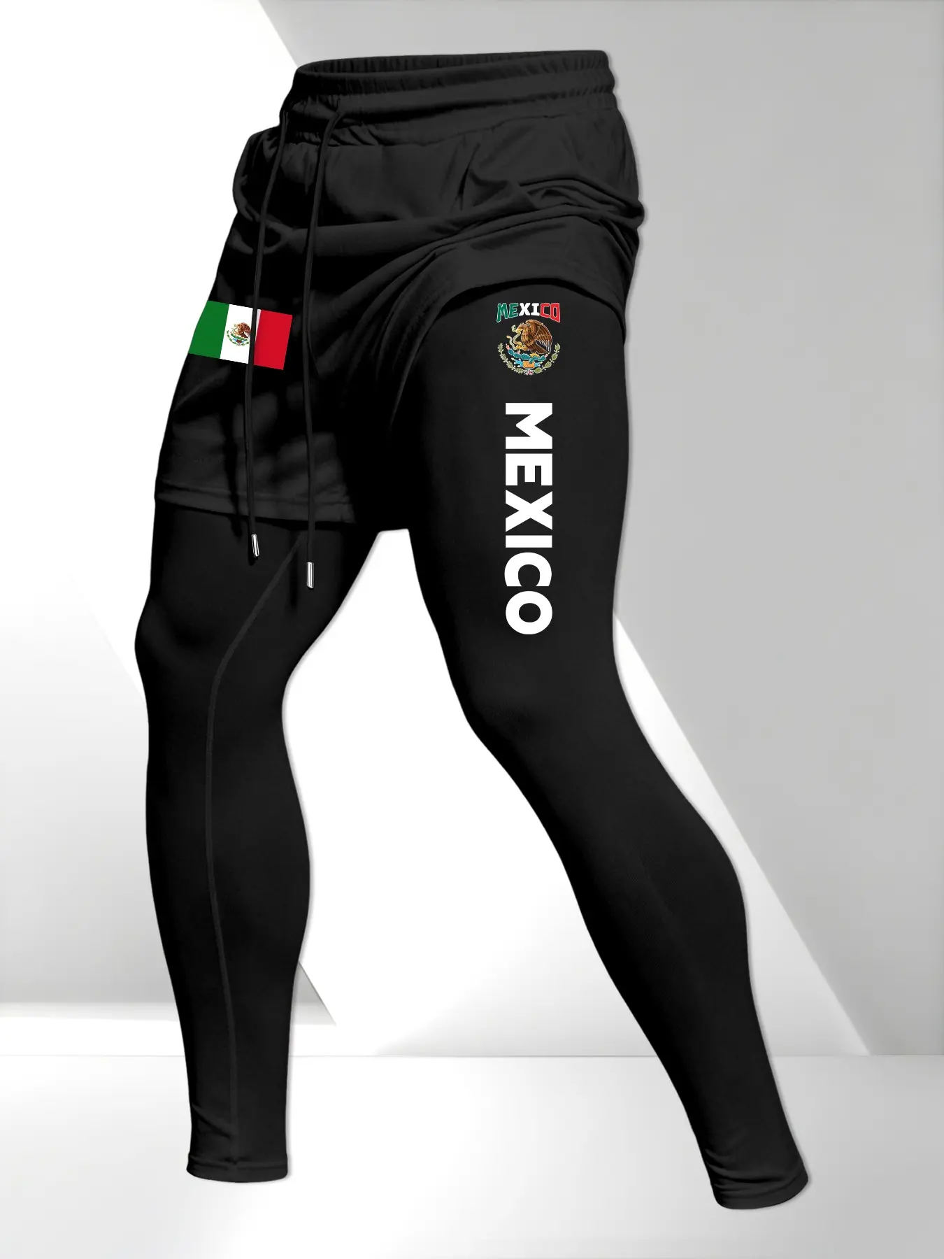 Mexican Style Two-Piece Sporty Tight Pants, Men's Drawstring Pocket Long Pants, Comfortable Fashion for Daily Wear, All Seasons