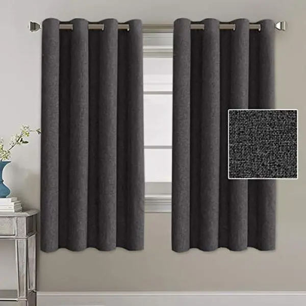 Blackout Thermal Linen Burlap Curtains 2 Panels