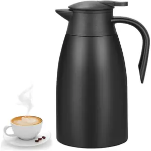 70 Oz 2L Black Insulated Thermal Coffee Carafe Stainless Steel Double Walled Vacuum Coffee Thermos Keeps 24H Heat 12H Cold for Hot Water Tea Hot Beverage Dispenser