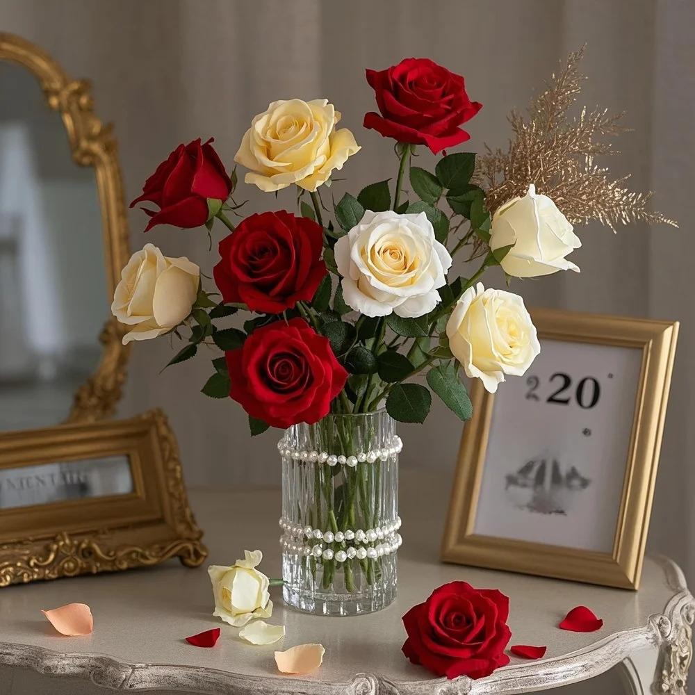 24 Simulated Rose Bouquets- Lifelike Long stem Artificial Flowers, Mother's Day, Home Decoration