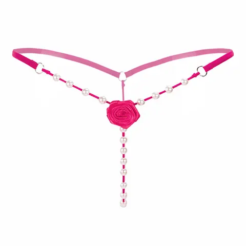 Women's Cute Rose Pearl Thong - Strappy G-String Lingerie with Floral Charm, Feminine Elegant Panties for Everyday Sexy Use, Wedding Wear, Fashion Feminine Items for Adults