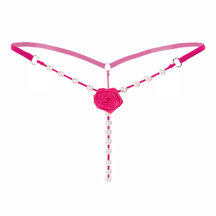Women's Cute Rose Pearl Thong - Strappy G-String Lingerie with Floral Charm, Feminine Elegant Panties for Everyday Sexy Use, Wedding Wear, Fashion Feminine Items for Adults