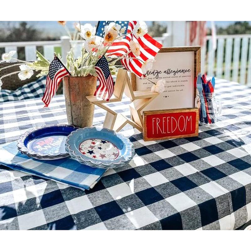 Navy Blue Cotton Tablecloth, 100% Cotton, Checkered Tablecloths, Farmhouse, Gingham Rectangle Tablecloth Heavy Duty Linen Checked Table Cover, Cloth Picnic Kitchen Dining 63x126 Navy and Cream