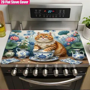 JOYFINITY 1 Stove Top Cover, Ginger Yellow And Floral Porcelain Design - Heat Resistant Non-Slip Surface, Blue And White Kitchen, With Lace Collar, Stove Top Protector, Home Decoration, Decorative, Essential Home Cooks