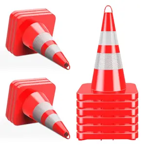 28 Inches Traffic Cones | 12 Pack | PVC with Reflective Strips, Orange Road Safety Construction Cones for Traffic Control, Crowd Control, Driving Training, Driveway & Road Parking Warning