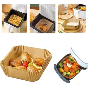 Air Fryer Parchment Paper Liners 50PCS Square Non Stick Disposable Air Fryer Paper Oil Resistant Greaseproof Food Grade Unbleached Baking Paper for Air Fryer Baking Roasting Frying Pan Microwave Air Fryer Accessories 7.8 Inch