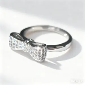 Minimalist Bowknot Cubic Zirconia Ring | Non-Traditional Engagement Ring, Unique Friendship Ring & Daily Bling Flare Jewelry for Women