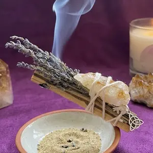 Sacred Smoke Cleansing Kit - Citrine, Lavender, Palo Santo Smudge Bundle - Spiritual Home Energy Clearing