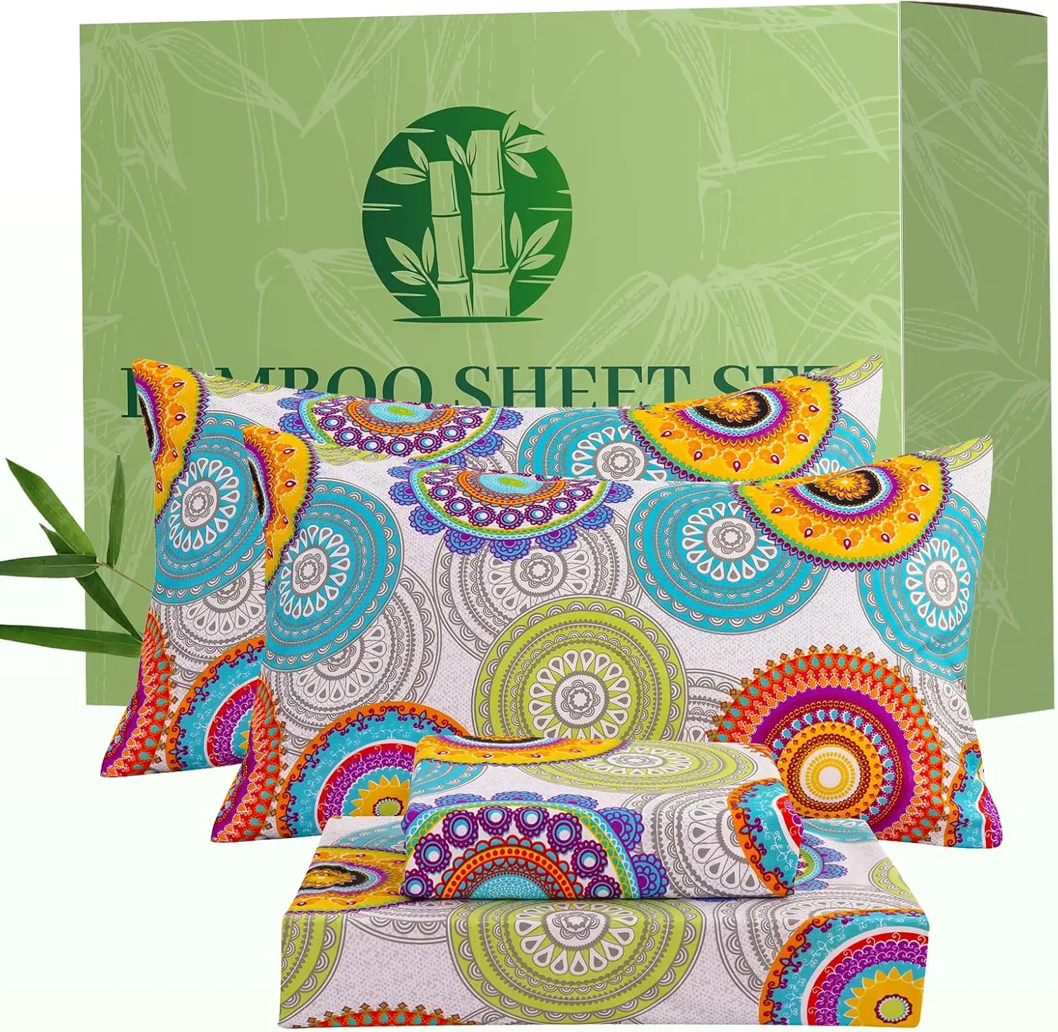 Full Floral 4-Piece Sheet Set - Cooling Sheets Rayon Derived from Bamboo,Soft & Breathable, Deep 16", Wrinkle Resistant - Patterned