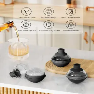 Large Round Whiskey Ice Ball Molds Silicone, Reusable Easy-To-Demold Ice Tray, 2.4 Inch Sphere Mold for Cocktails Bourbon, Perfect Rounded Ice Blocks