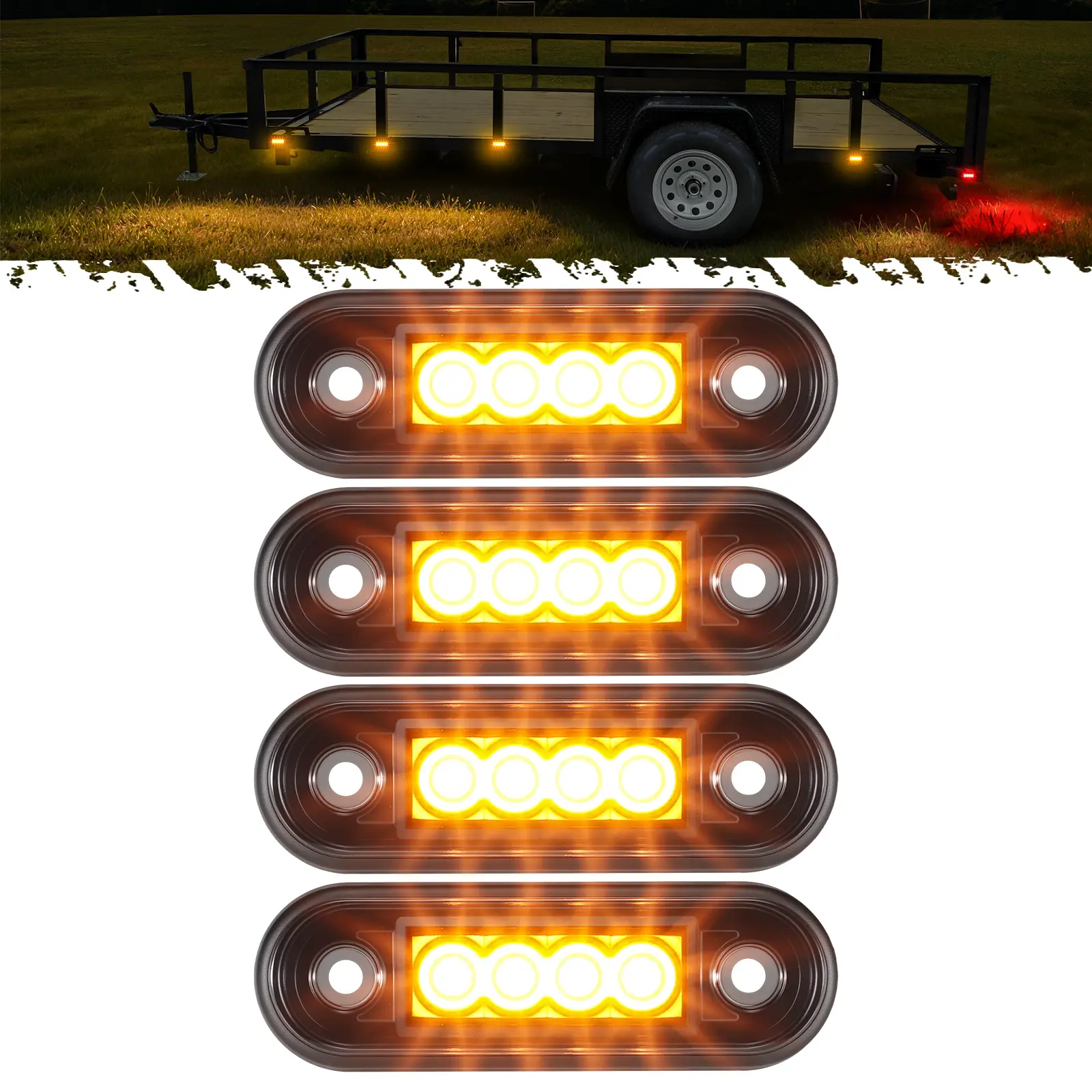 Partsam 4Pcs 3.4 inch Amber LED Clearance Side Marker Lights, Surface Mount Trailer Marker Lights for Truck RV Camper Motorhome Pickup Tractor, IP67 Waterproof