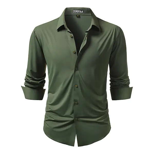 ZEROYAA Men's Slim Fit Wrinkle-Free Stretch Long Sleeve Button-Down Dress Shirt, Breathable Lightweight Business Casual Summer Shirt