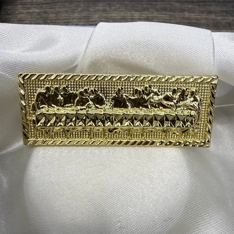 Men's 2-Finger Last Supper Image Ring, 14k Gold-Plated