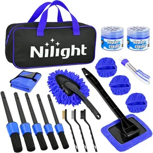 Nilight 15PCS Car Detailing Kit Auto Cleaning Tools Wash Set with Storage Carry Bag Beginners Easy to Use for Interior Exterior Car Care Clean Windshield Dashboard Seat Air Vents Wheels Tires, Blue