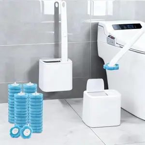 Disposable Toilet Brush Set with 24PCS Pre-loaded Cleaning Heads, 15.7-inch Extended Reach Wand, Wall-Mounted Caddy for Bathroom Cleaning System