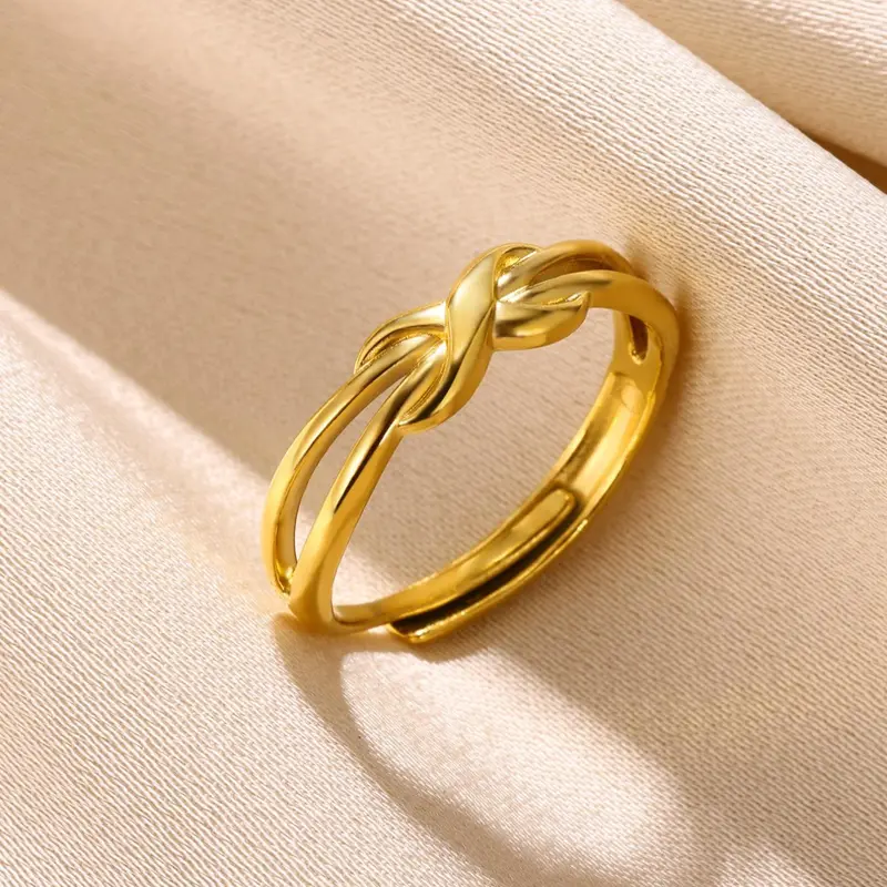 Vintage Hollow Out Knot Design Stainless Steel Ring, Fashion Double Layered Jewelry For Women, Girl's Temperament All-match Accessory, Elegant Fashion Rings