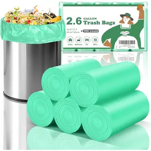 2.6 Gallon Small  Trash Bag - Mini Kitchen Bathroom Garbage Bags Green Unscented Compostable 100 Count 10 Liter  Basket Liners Office   Bulk  Thick