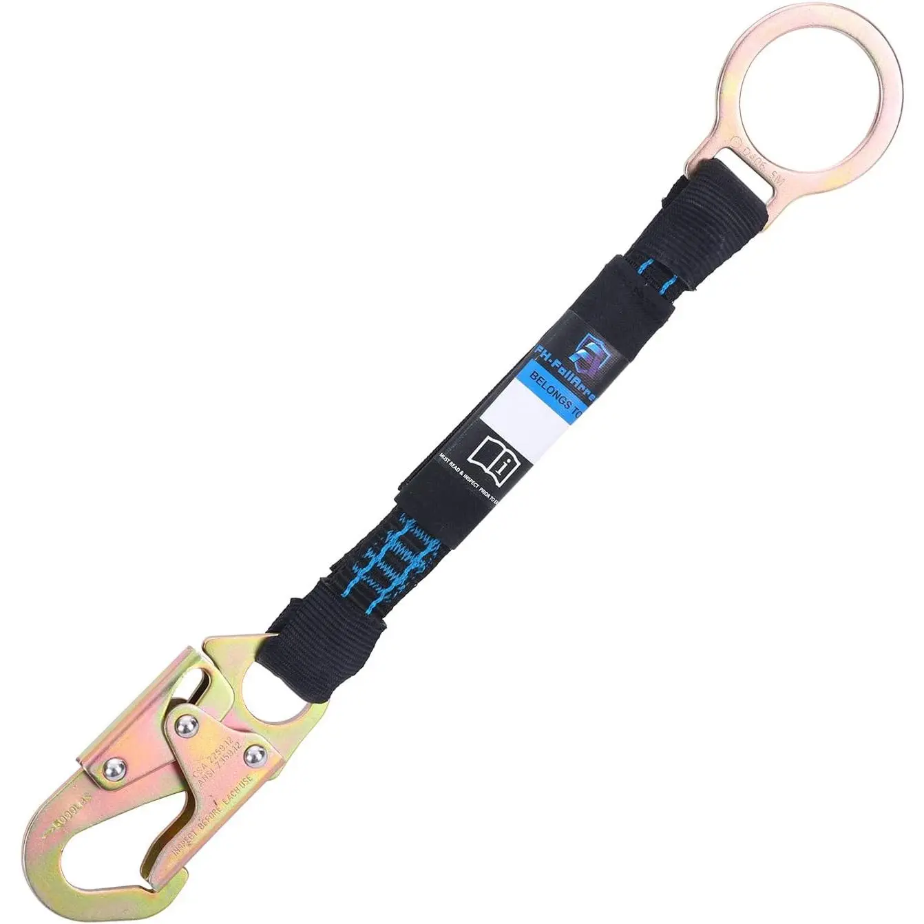18 Inch D Ring Extender with Galvanized Steel Self Locking Snap Hook and O Ring,Heavy Duty Fall Protection Safety Harness Extension Lanyard,For Construction & Roofing, OSHA/ANSI Compliant