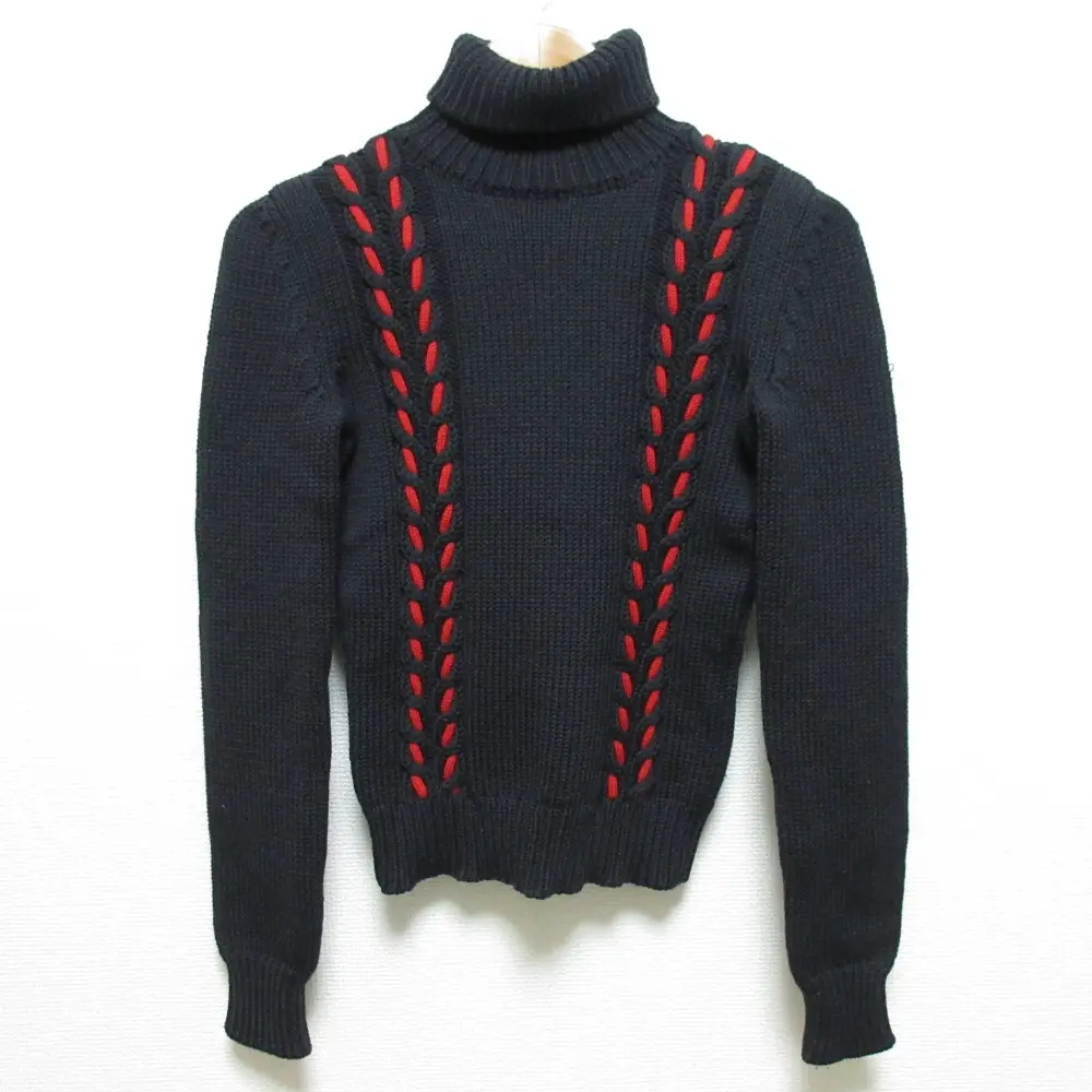 Pre-owned Celine Cotton Small Leather Goods Wool Cable Knit Turtleneck Sweater