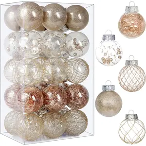 Clear Plastic Christmas Ball Ornaments, 30ct 2.36 Inch Champagne Balls for Tree Decoration - Shatterproof for Holiday Wedding Party Gifts