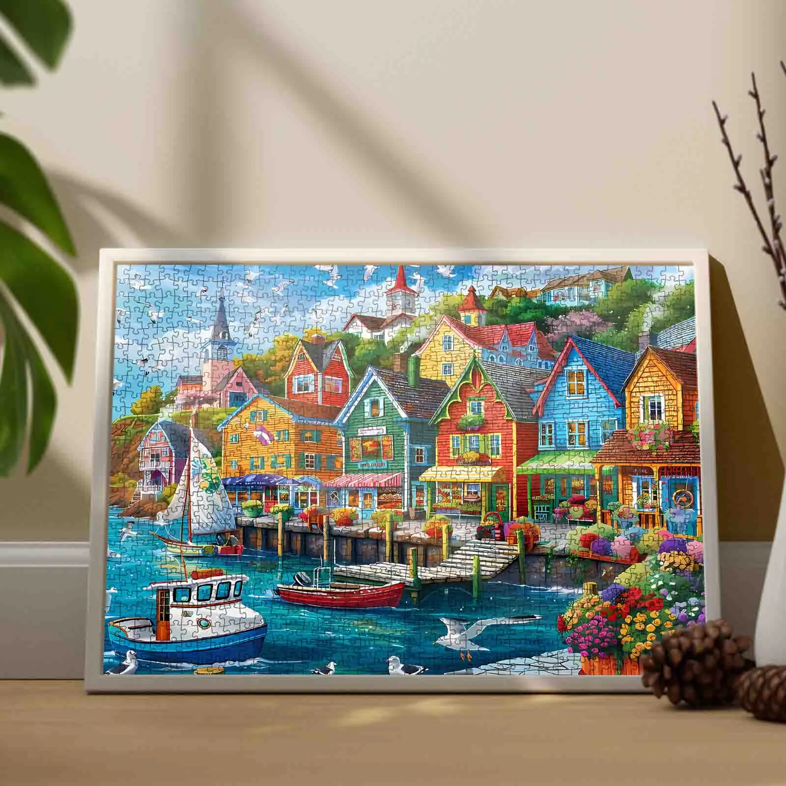 Tucocoo 1000-Piece Vibrant Seaside Village Jigsaw Puzzle, Eco-Friendly Recycled Cardboard, 27.5x20in Stress Reliever, Family Gatherings Activity, Birthday Gift for Adults, Room Decoration