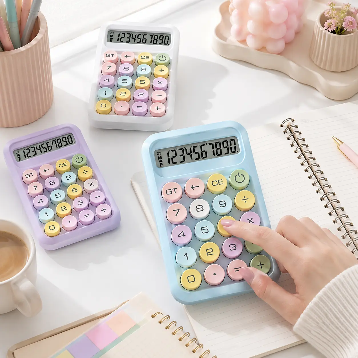Transparent Gradient Color Calculator, Large Buttons, 10-Digit Display, Cute Multicolor Options, Ideal for School & Office Use, Office Calculators, Calculator with Display, Office Supplies
