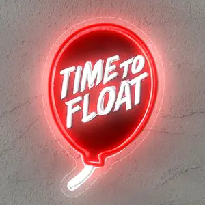Pennywise It "TIME TO FLOAT" Neon Sign,Classic Quotes Neon Sign Wall Decor, Game Room, Men's Lounge, Party Lighting, Birthday Gift, Halloween Decorations,USB-Powered