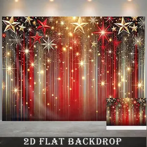 1PC,2D Flat 2D Flat Backdrop for Festival Decoration & Photography, Red Gold Star Firework Theme, Party Event Photo Prop, Background Curtain for Family Gathering & Holiday Decoration