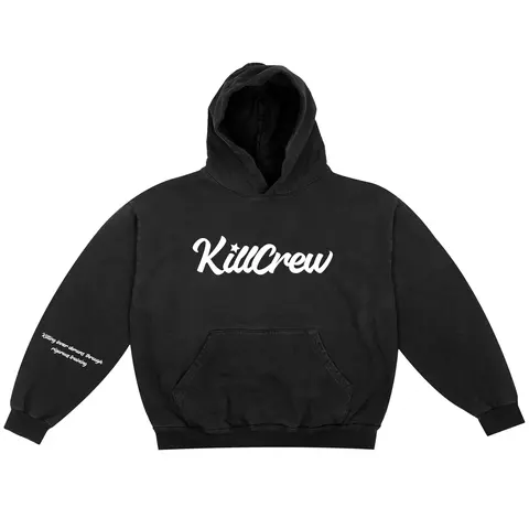 Kill Crew Men's Oversized Lux Script Slogan Print Casual Drawstring Hooded Pullover - Mensfashion Super Soft Cotton-Polyester Fleece Longsleeve Top, Ribbed Cuffs, Ribbed Hem, Unique Wash Mark, All-Seasons Wear, 3xl, 4xl