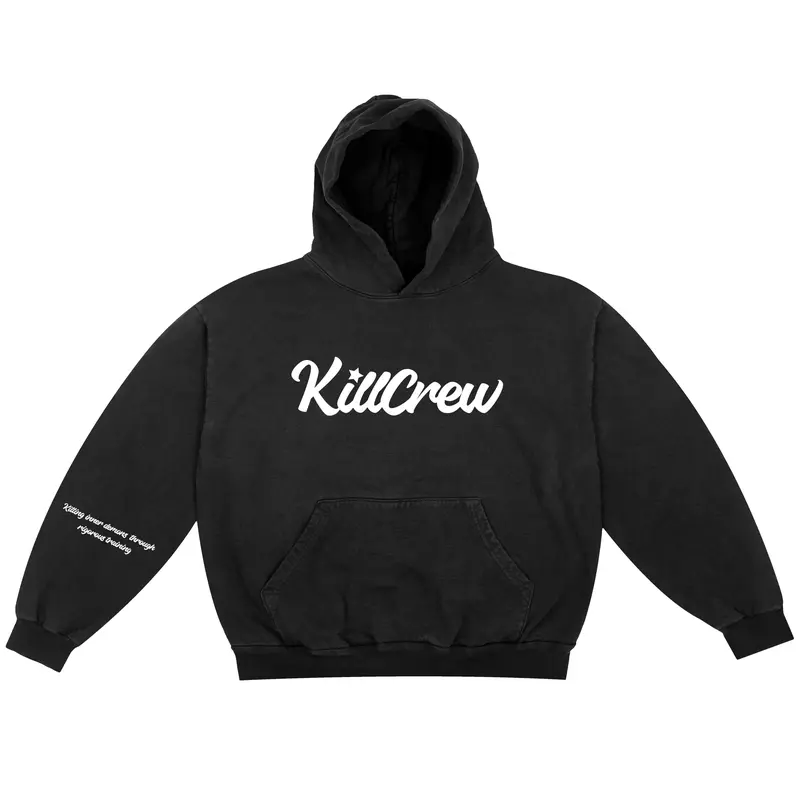 Kill Crew Men's Oversized Lux Script Slogan Print Casual Drawstring Hooded Pullover - Mensfashion Super Soft Cotton-Polyester Fleece Longsleeve Top, Ribbed Cuffs, Ribbed Hem, Unique Wash Mark, All-Seasons Wear, 3xl, 4xl