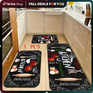 Kitchen Utensils Pattern Kitchen Mat,3pcs/set Kitchen Floor Mat, Non-slip Kitchen Rug,Kitchen Decor Mat, Home Decor, KitchenAccessories, Farmhouse Kitchen Rug