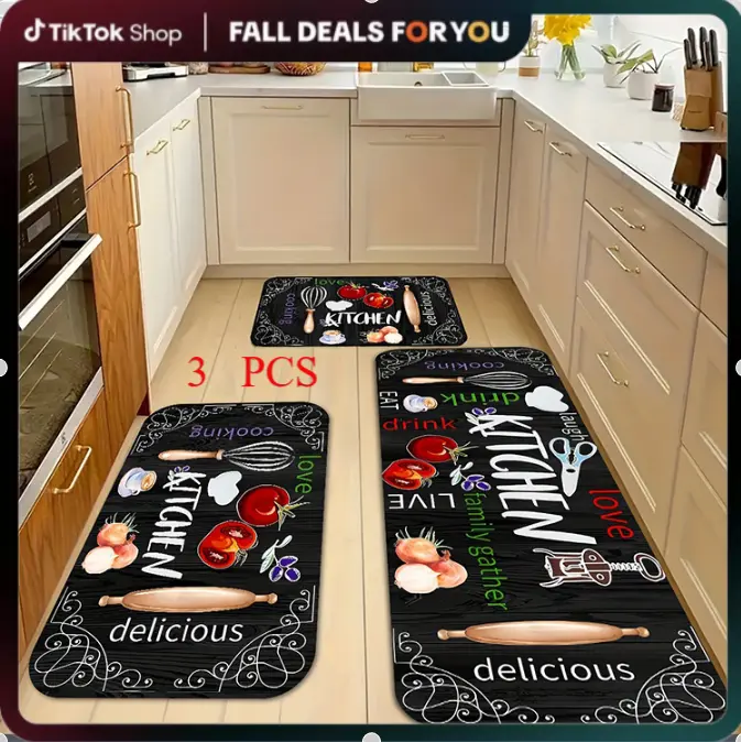 Kitchen Utensils Pattern Kitchen Mat,3pcs/set Kitchen Floor Mat, Non-slip Kitchen Rug,Kitchen Decor Mat, Home Decor, KitchenAccessories, Farmhouse Kitchen Rug
