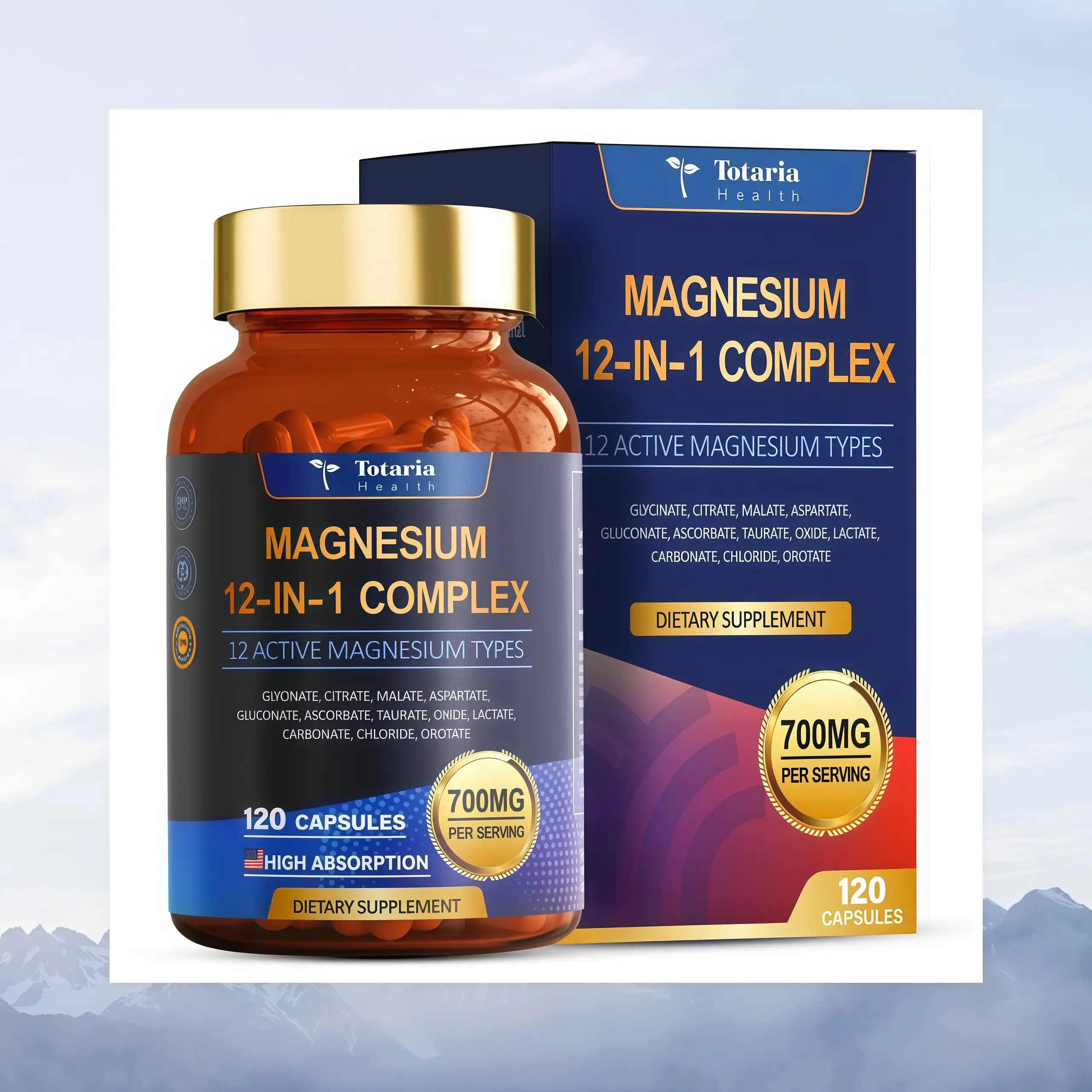 12-in-1 Magnesium Complex 700mg - Supplement with Citrate Malate Oxide Taurate Aspartate Orotate, Vegan Capsules for Muscle, Heart, and Relaxation Su