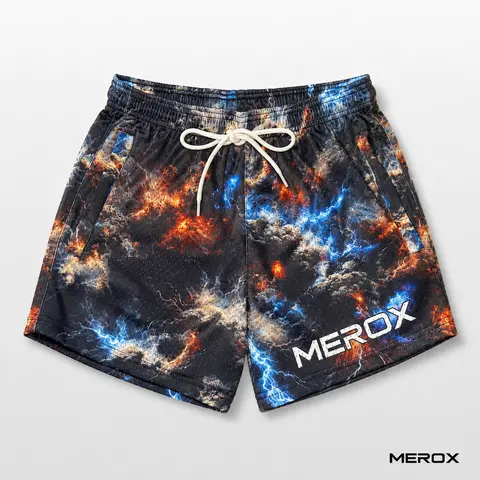 MEROX Galaxy Storm Cloud 5-Inch Mesh Shorts for Men & Women – Breathable Galaxy Print Gym, Workout, Running, Basketball & Streetwear Athletic Shorts with Zipper Pockets