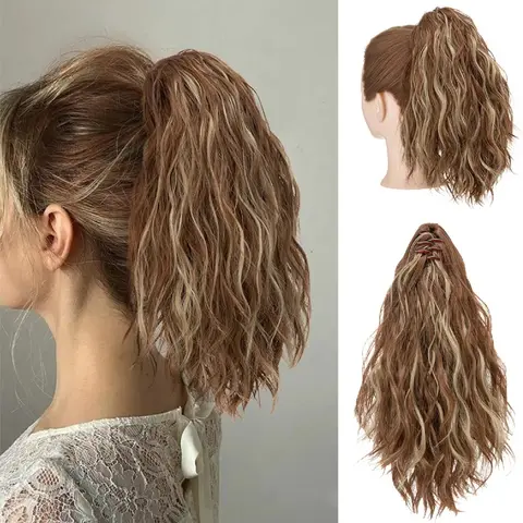 Yetta Female 12" Synthetic Curly Wave Hair Extensions - Claw Clip Fluffy Damage-Free Hairpiece, Synthetic Soft Hairpieces, Clip-Ins for Black Girls, Brown Daily Ponytail Volume Enhancer
