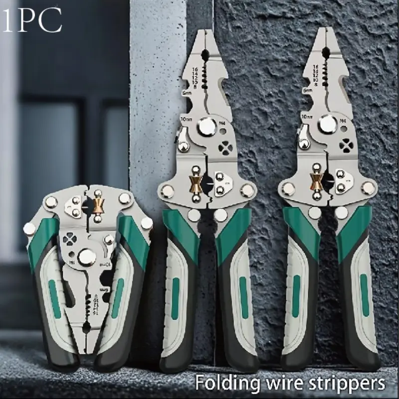 Multifunctional Foldable Wire Stripper Pliers, Wire Stripping Pliers, Wirecutters, Hand Tools, Construction Tools, Special Designed for Electricians, Strips Wires, Cuts Lines, Twists Pipes, Presses Terminals