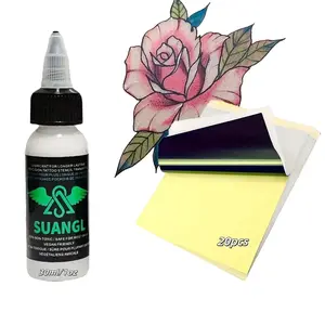 21-Piece Tattoo Transfer Kit: 1 bottle (1.01oz) transfer gel plus 20 sheets transfer paper, works for hand-drawn & machine stencil transfer. kit