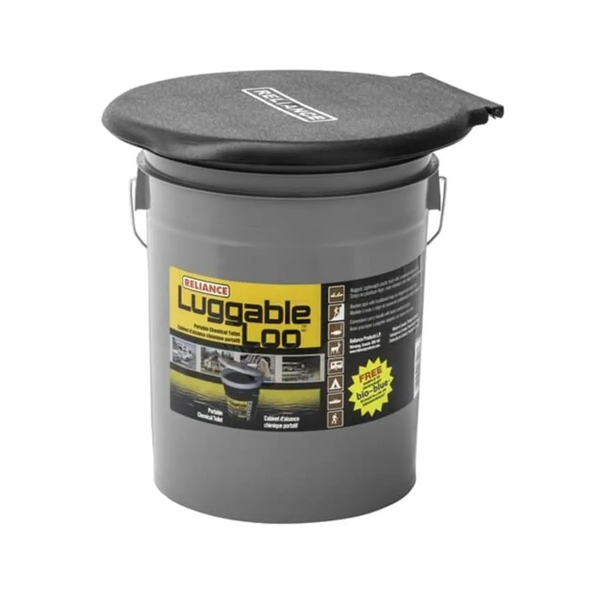 212 MAIN Luggable Loo Portable Camping Toilet, 5 gal Rugged Bucket Style with Snap-on Lid for Outdoor Travel, Grey, Foldable Camping Toilet