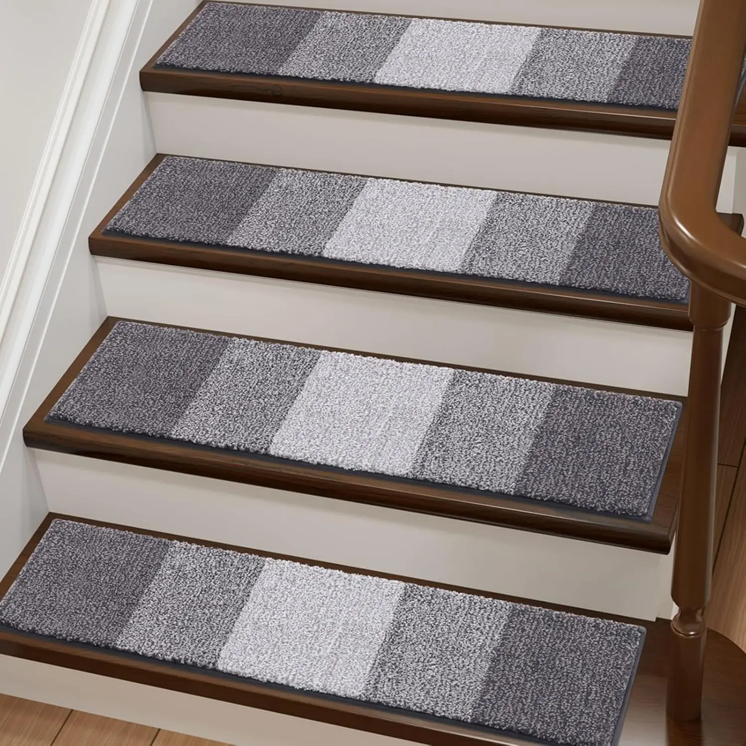 Stair Treads Non Slip 15 count, 8" x 30" Indoor Stair Runners for Wooden Steps, Edging Stair Rugs with  Peel and Stick Adhesive for  Elders and Pets, Grey