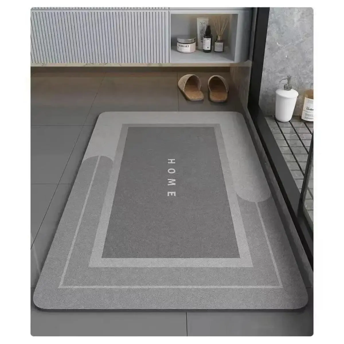 Minimalist Modern Rectangle Diatomite Bath Mat - Non-Slip Rubber Bath Mat with Brush, Super Absorbent Quick-Drying Home Bathroom Supply for Shower Use, Non Slip Mats